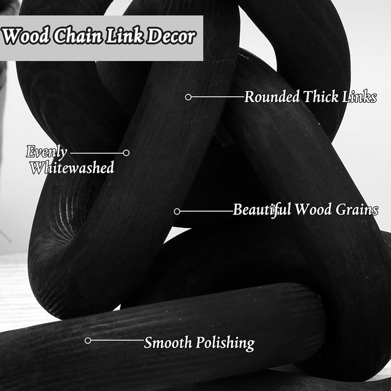 Queekay Standard fit Decorative Wood Chain Link Decor Rustic Wood Link 5 Link Wooden Chain Decor Link Ornament Farmhouse Wooden Links Home Decor Hand Carved Wood Crafts Ornaments for Coffee Table Tray Shelf (Black) Indoor outdoor use - Image 4