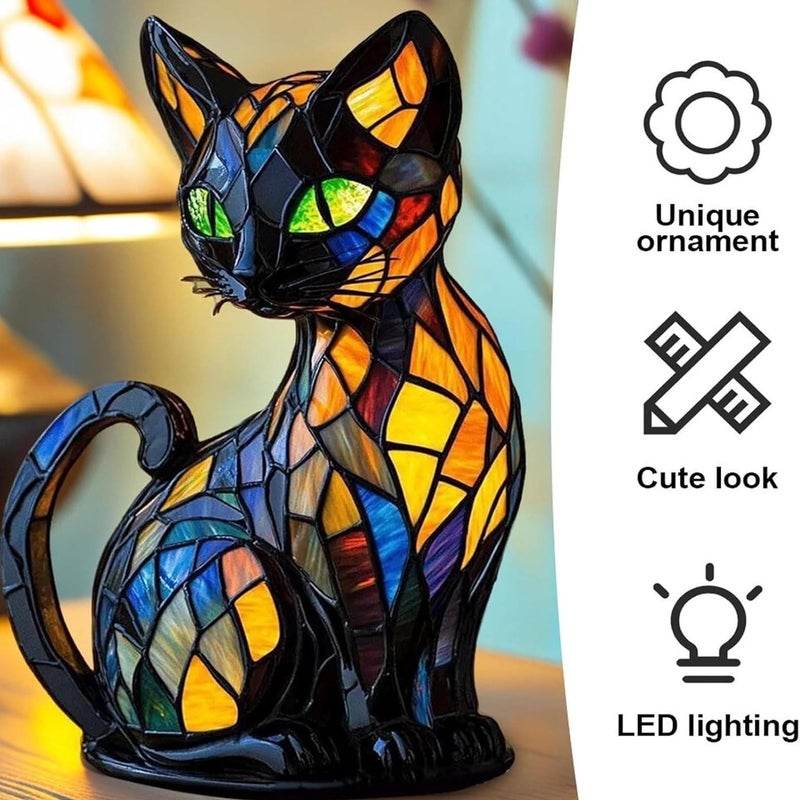 Gutsyluv Cat LampRetro Cats Stained Resin Cat Tabletop Night LightStained Animal Lamps3D Cute Pet Themed Led Table LampsGifts for Cats Lovers cat A - Image 3