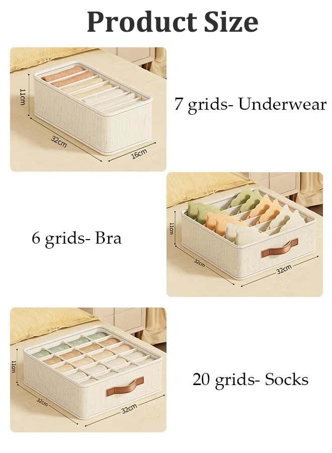 YIM-VIBEHAUS 3 Pieces Drawer Organizer, Foldable Wardrobe Organiser, Clothes Organizer, Dividers Cell Linen Dresser Closet Organizers and Organizer Storage Bins for Clothing, Baby Clothes, Bra, Panty, Scarf, Ties, Scarves - Image 2