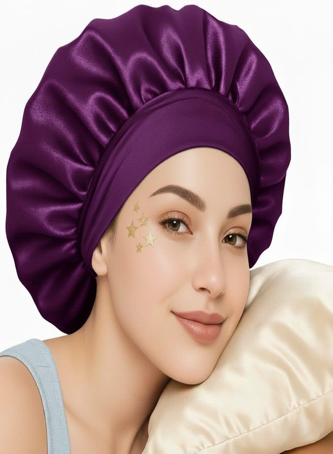 Atrube Satin Bonnet with Scrunchies | Shower cap| Adjustable Sleeping Cap for Women | Hair Protection Night Cap for Curly, Wavy & Straight Hair (Purple) - Image 3