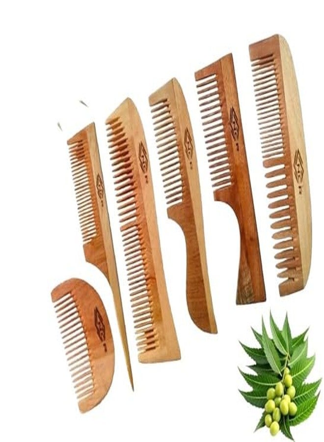 NCR Neem Wood Hair Comb Set, Dual Teeth Bina, Tail Comb and Single Teeth Sampu Comb for Hair and Beard comb - Image 1