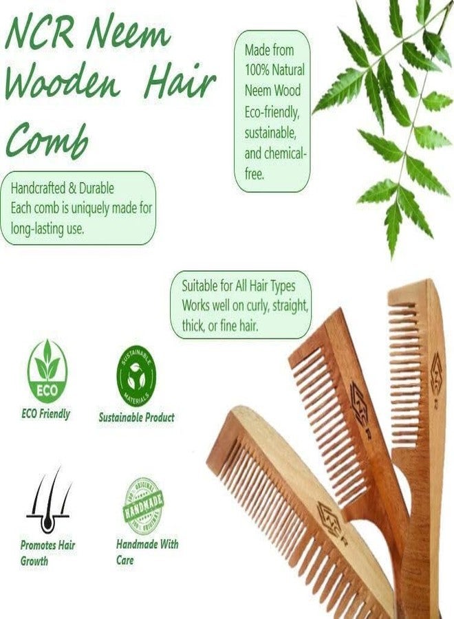 NCR Neem Wood Hair Comb Set, Dual Teeth Bina, Tail Comb and Single Teeth Sampu Comb for Hair and Beard comb - Image 5