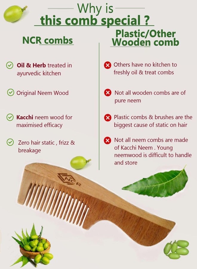 NCR Neem Wood Hair Comb Set, Dual Teeth Bina, Tail Comb and Single Teeth Sampu Comb for Hair and Beard comb - Image 3