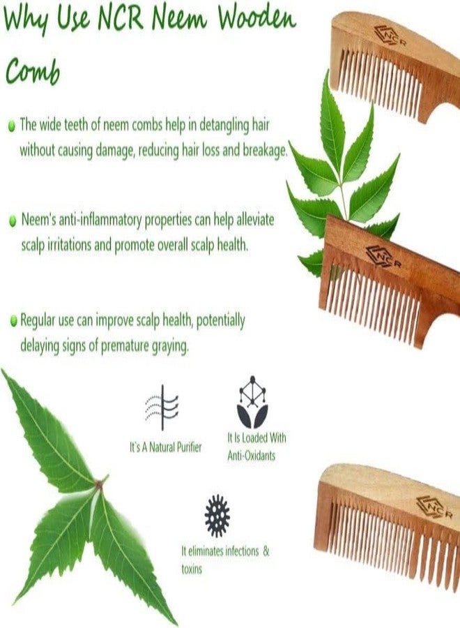 NCR Neem Wood Hair Comb Set, Dual Teeth Bina, Tail Comb and Single Teeth Sampu Comb for Hair and Beard comb - Image 2