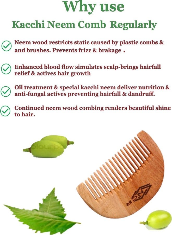 NCR Neem Wood Hair Comb Set, Dual Teeth Bina, Tail Comb and Single Teeth Sampu Comb for Hair and Beard comb - Image 4