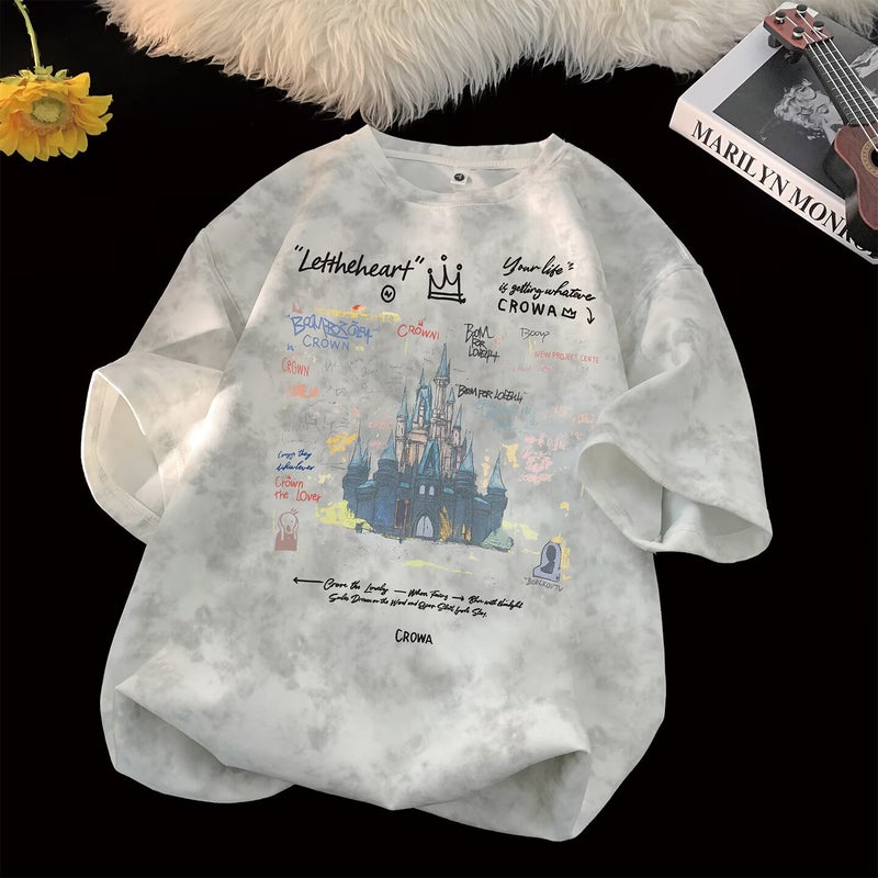 Spot Kya Park Ji-woo same style Korean designer fashion brand hand-painted graffiti rabbit short-sleeved loose T-shirt for women - Image 2
