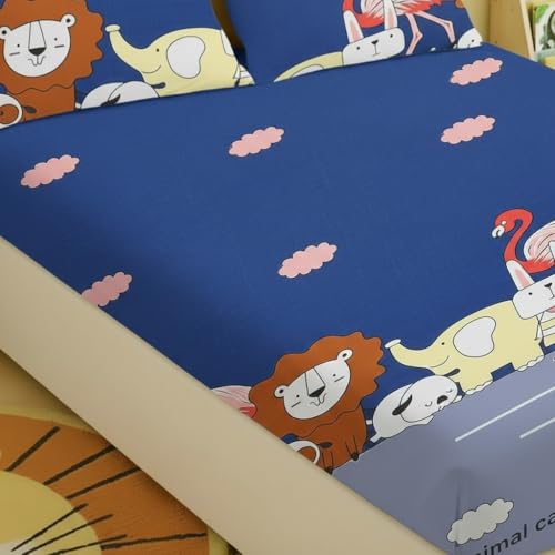 Filymore Kids Bed Sheet for Double Bed Made with Microfiber 240 TC Bedsheet Wrinkle Free Soft | Animal Carnival for Kids Double Size (90x90 Inches/Boys Girls Room)(Blue) - Image 2