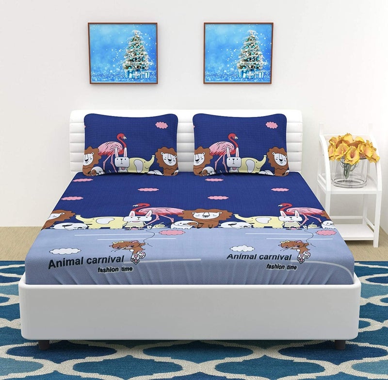 Filymore Kids Bed Sheet for Double Bed Made with Microfiber 240 TC Bedsheet Wrinkle Free Soft | Animal Carnival for Kids Double Size (90x90 Inches/Boys Girls Room)(Blue) - Image 3
