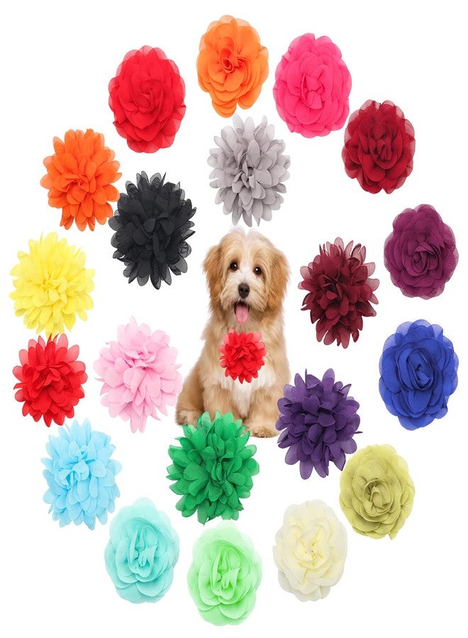 Catcan 20Pcs Dog Flower Collar Accessory, Multi-Color Pet Flower Collars 2 Style Soft Chiffon Dog Bow Tie For Puppy Grooming Charms Accessories - Image 1
