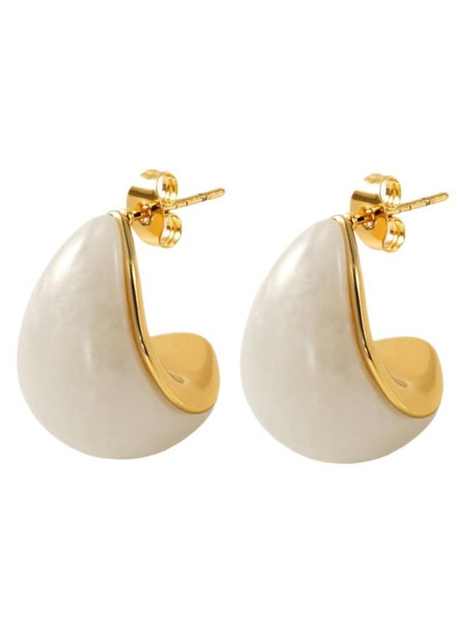 AMETOER French Style Stainless Steel Earrings for Women | 18K Gold-Plated High-End Versatile Niche Design Studs - Image 1