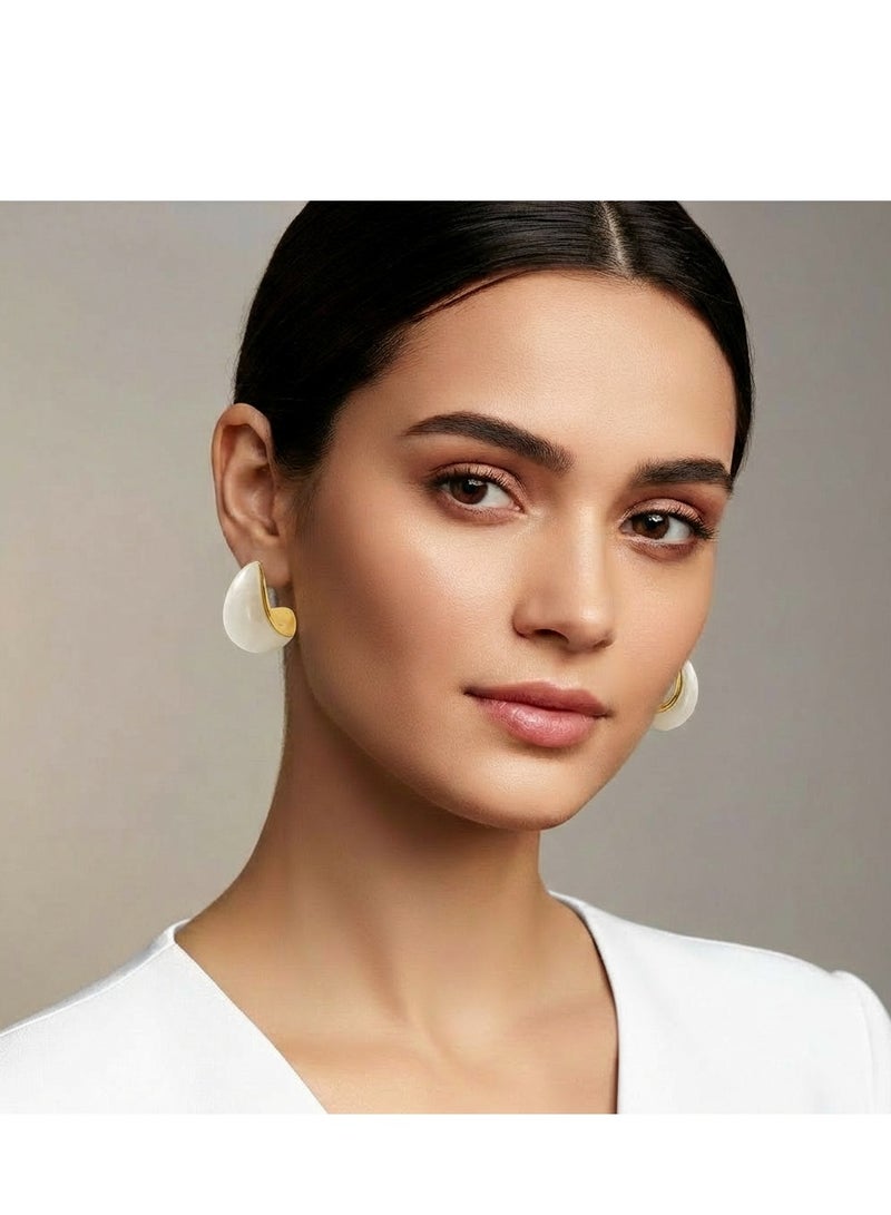 AMETOER French Style Stainless Steel Earrings for Women | 18K Gold-Plated High-End Versatile Niche Design Studs - Image 2