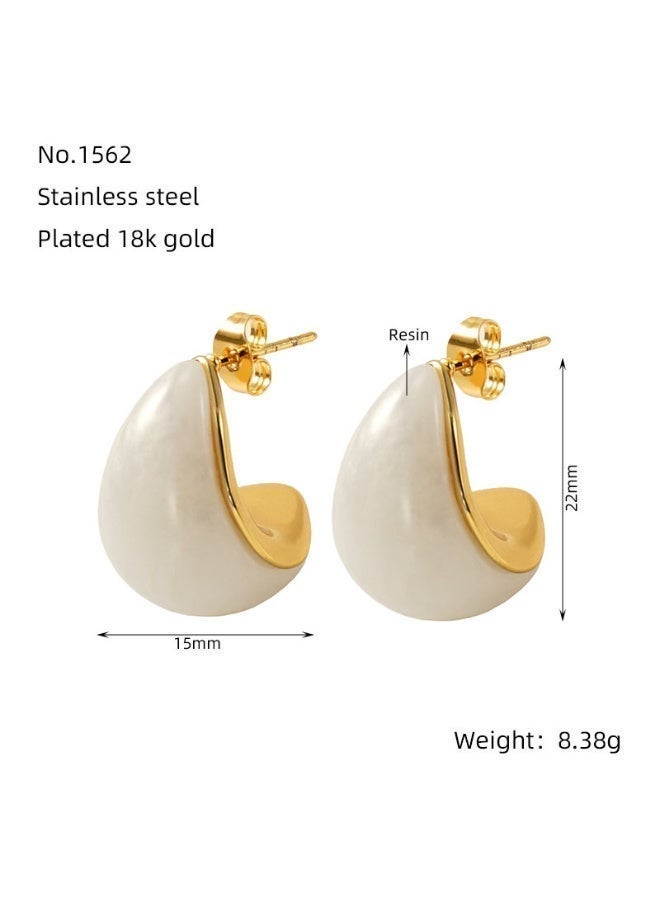 AMETOER French Style Stainless Steel Earrings for Women | 18K Gold-Plated High-End Versatile Niche Design Studs - Image 5