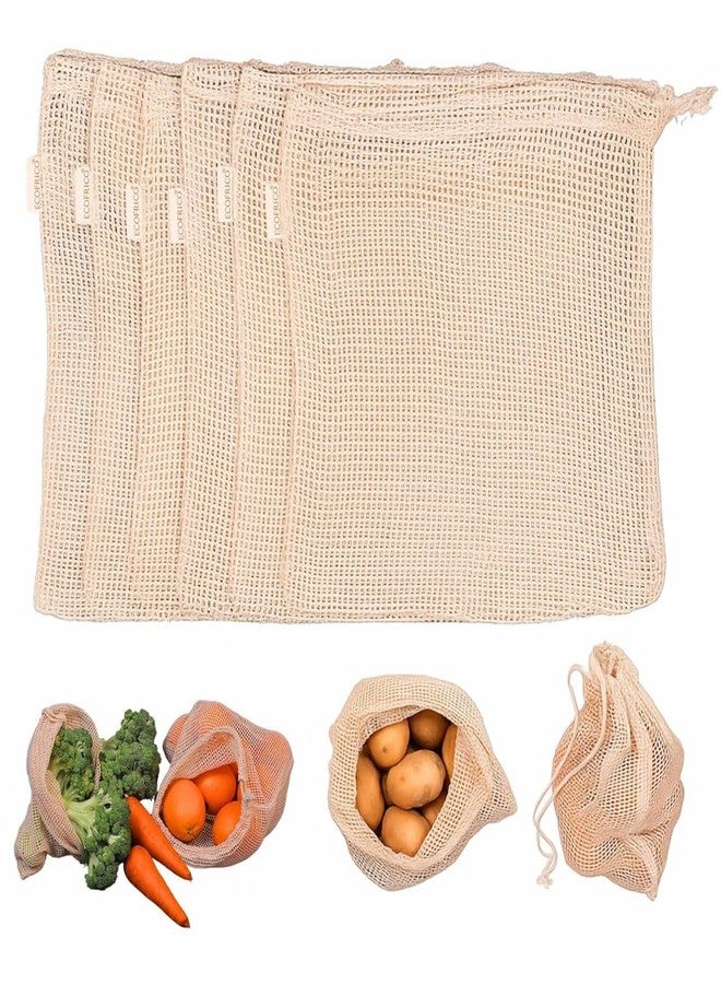 LAYZOO 100% Cotton Set of 6 Fridge Drawstring Bags | Eco-Friendly Natural Vegetables Storage Mesh Net for Fridge | Multi-Purpose Cotton Mesh Bag - Image 1