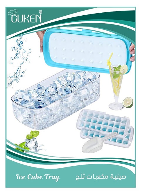 Silicone Ice Cube Tray for Freezer, Stackable Ice Cube Tray with Lid,  48 Ice Cubes, Comes with Scoop, One Second Release All Ice Cubes