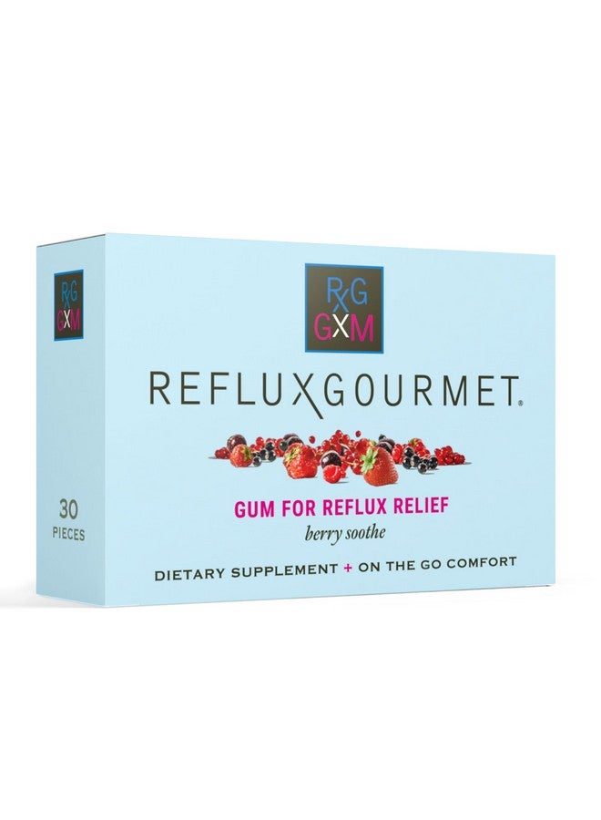 REFLUX GOURMET Reflux Gourmet Berry Soothe Gum Alginate Therapy Sodium Bicarbonate Gum for Acid Reflux, Oral, Cognitive, and Digestive Support, Natural with Ginger, Celeriac and Aloe, Sugar Free, Gluten Free, Vegan  - Image 1