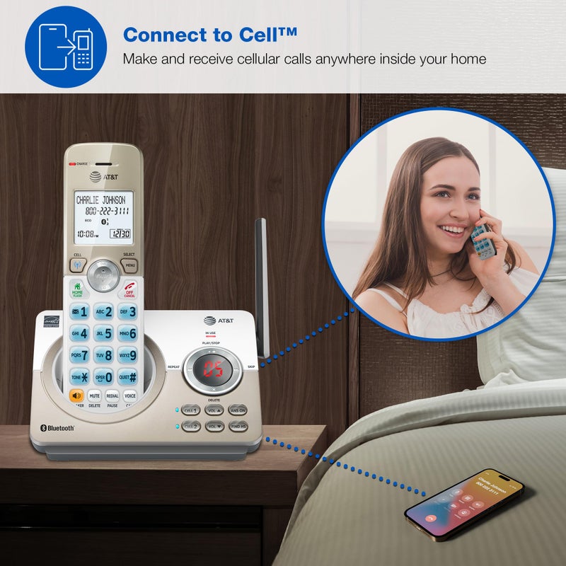 AT&T هاتف منزلي لاسلكي قابل للتوسيع من AT&T مع 4 سماعات DECT 6.0 وشاشة كبيرة، أزرار كبيرة، آلة رد على المكالمات، مانع مكالمات ذكي، اتصال بلوتوث بالهاتف المحمول، مدى طويل، معرف المتصل، مكبر صوت: DL72419 - Image 3