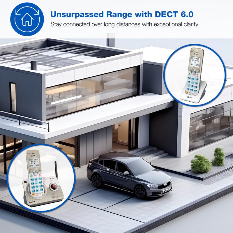 AT&T هاتف منزلي لاسلكي قابل للتوسيع من AT&T مع 4 سماعات DECT 6.0 وشاشة كبيرة، أزرار كبيرة، آلة رد على المكالمات، مانع مكالمات ذكي، اتصال بلوتوث بالهاتف المحمول، مدى طويل، معرف المتصل، مكبر صوت: DL72419 - Image 5