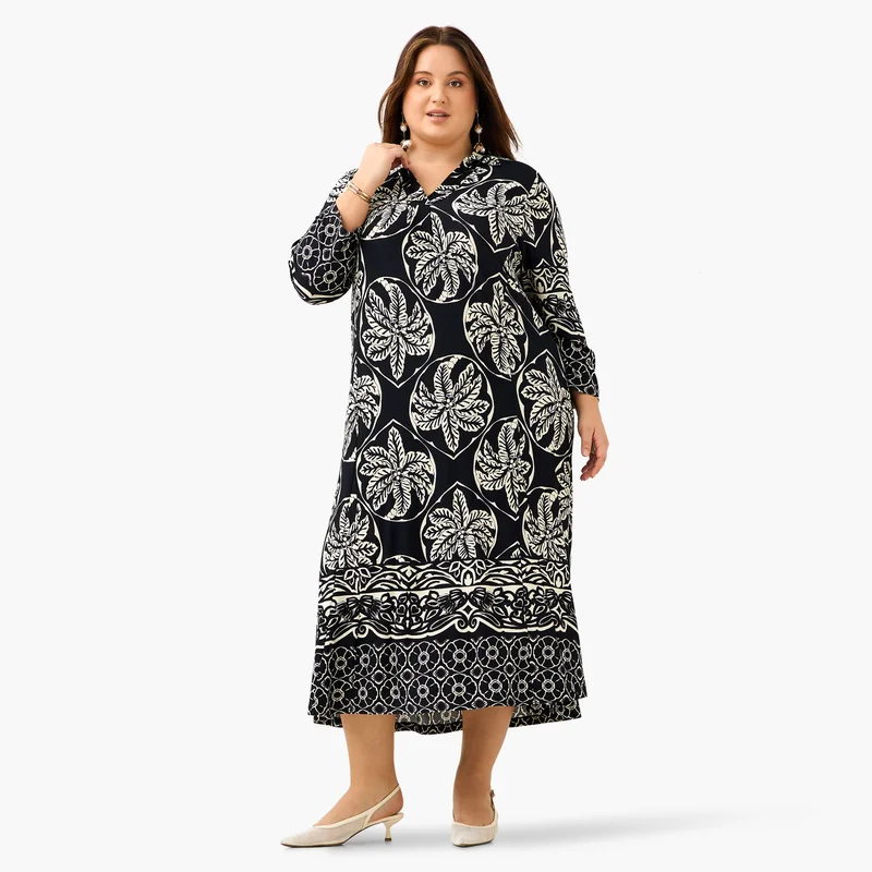  أولا بوبكن Plus Size Ulla Popken Floral Print Collared Dress