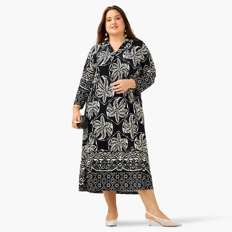  أولا بوبكن Plus Size Ulla Popken Floral Print Collared Dress