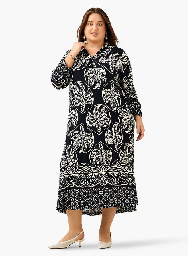 Ulla Popken Plus Size Ulla Popken Floral Print Collared Dress