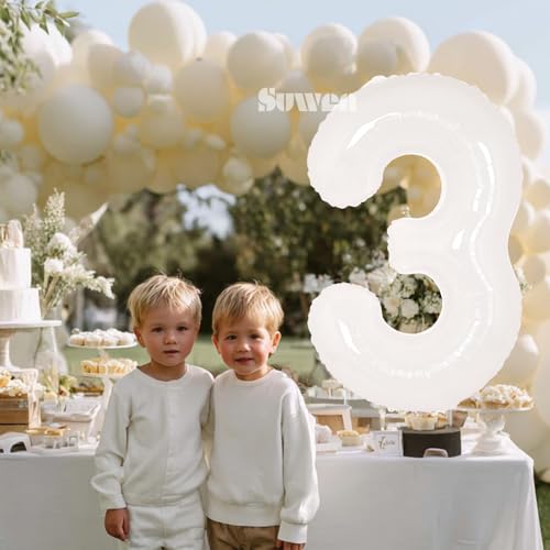 SUWEN 40 Inch White Large 3 Balloon Number Big Foil Helium Number Balloons 09 Giant Jumbo Happy 3rd Birthday Party Decorations for Boy or Girl Huge Mylar Anniversary Party Supplies - Image 5