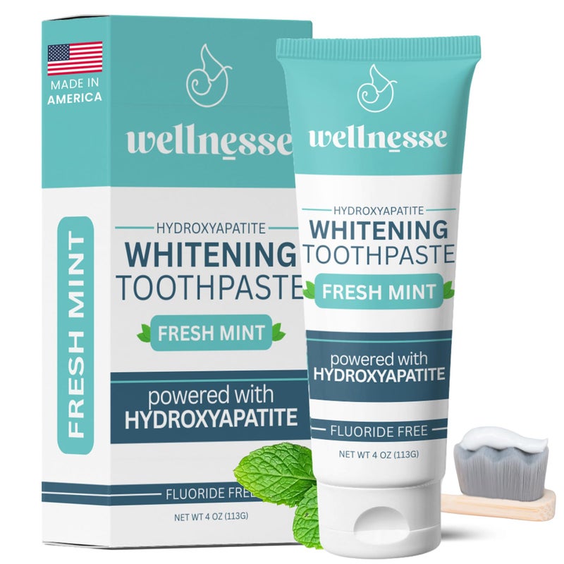 Wellnesse Hydroxyapatite Toothpaste, Fluoride Free, Whitening Toothpaste, Remineralizing Enamel Care, Xylitol Formula for Sensitive Teeth and Daily Oral Care, Fresh Mint, 4 Oz - Image 1