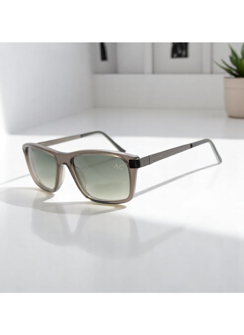 Armando Cavelli - Authentic Armando Cavelli sunglasses, crafted from carefully selected premium acetate for a luxurious look and longevity with extensive use. This model combines modernity and classic style, with a raw grey acetate front and gunmetal -plated metal temples to complete your luxury look. Comes with premium polymer lenses offer UV400 protection in a gradient olive green. - Image 1