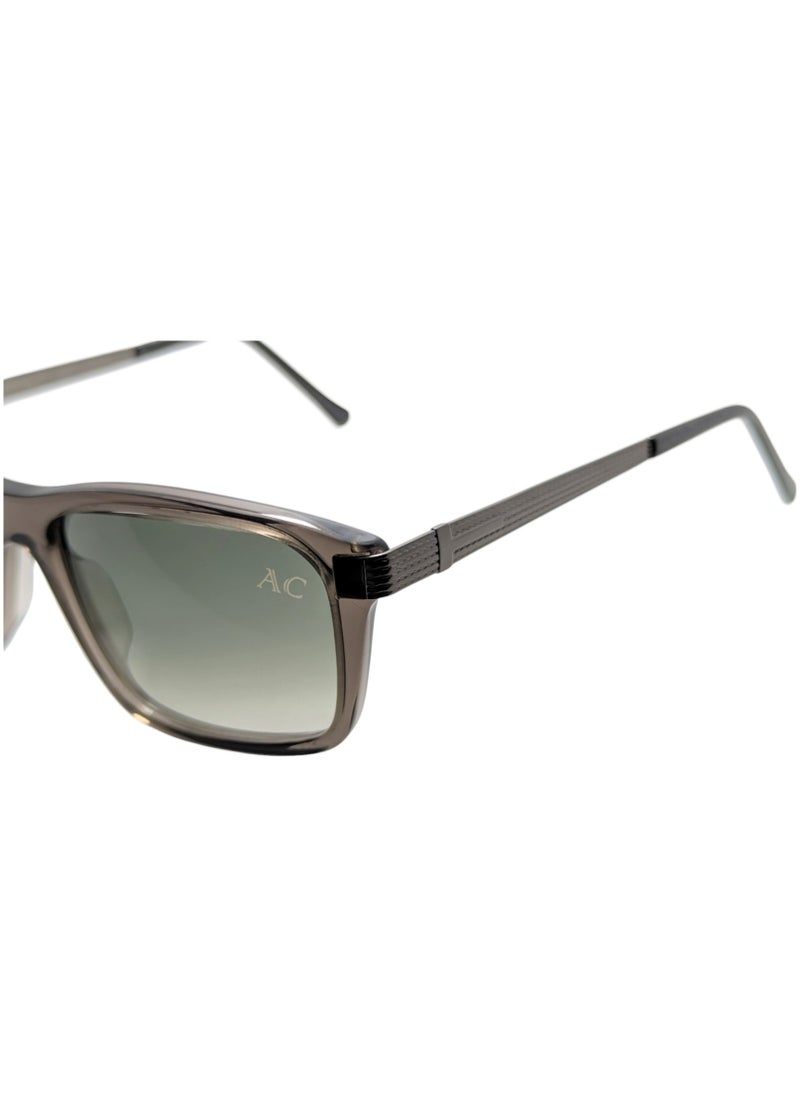 Armando Cavelli - Authentic Armando Cavelli sunglasses, crafted from carefully selected premium acetate for a luxurious look and longevity with extensive use. This model combines modernity and classic style, with a raw grey acetate front and gunmetal -plated metal temples to complete your luxury look. Comes with premium polymer lenses offer UV400 protection in a gradient olive green. - Image 1