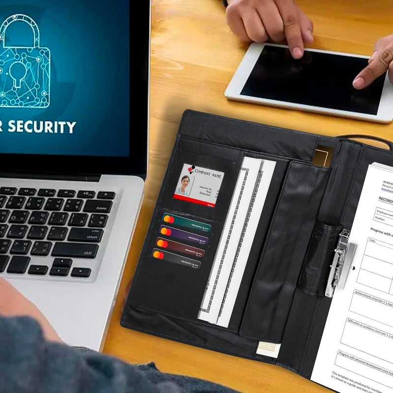 Shuban PU Leather Professional Multipurpose File Folder, Conference Folder Portfolio Organizer for Document Filing - Pen - Business Card Holder - Notepad (703 - Black) - Image 5