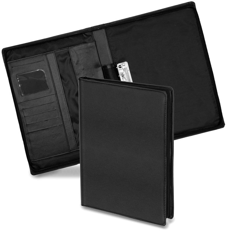 Shuban PU Leather Professional Multipurpose File Folder, Conference Folder Portfolio Organizer for Document Filing - Pen - Business Card Holder - Notepad (703 - Black) - Image 1