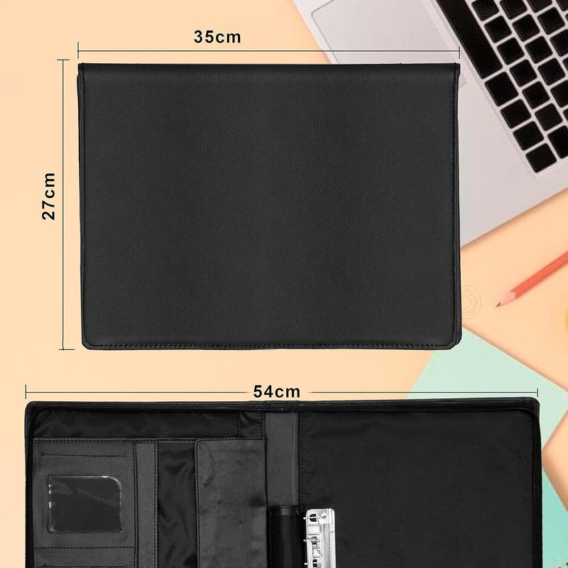Shuban PU Leather Professional Multipurpose File Folder, Conference Folder Portfolio Organizer for Document Filing - Pen - Business Card Holder - Notepad (703 - Black) - Image 2