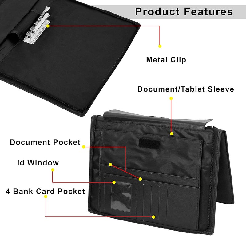 Shuban PU Leather Professional Multipurpose File Folder, Conference Folder Portfolio Organizer for Document Filing - Pen - Business Card Holder - Notepad (703 - Black) - Image 3