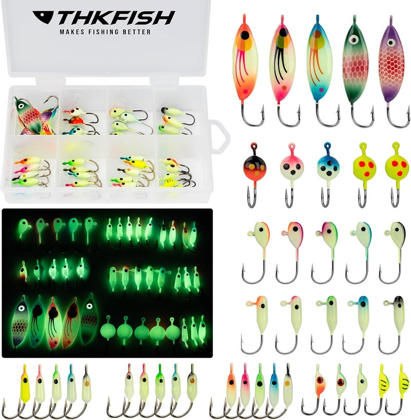 THKFISH Ice Fishing Lures Ice Fishing Jigs Ice Fishing Gear Hard Fishing Lures and Jigs Walleye Ice Fishing Kit Crappie Panfish Pike Jigs,14/26/40PCS - Image 1