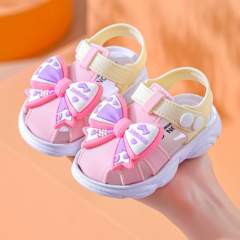 Girls sandals bow new summer children soft bottom non-slip baby baby 0-3 years old girl princess sandals. Pink - Image 1