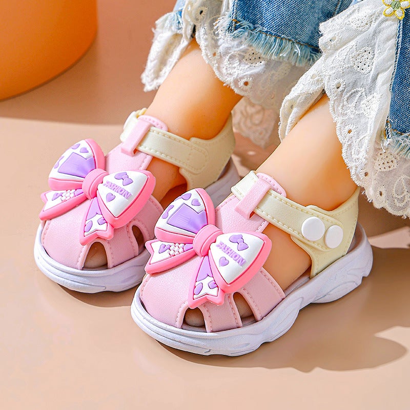 Girls sandals bow new summer children soft bottom non-slip baby baby 0-3 years old girl princess sandals. Pink - Image 4