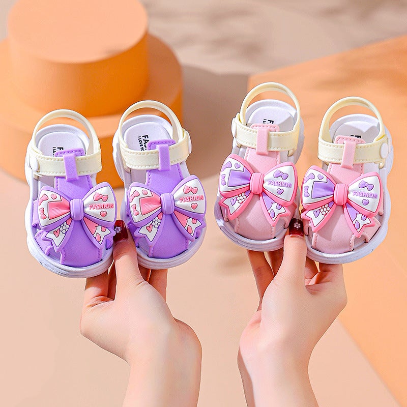 Girls sandals bow new summer children soft bottom non-slip baby baby 0-3 years old girl princess sandals. Pink - Image 5