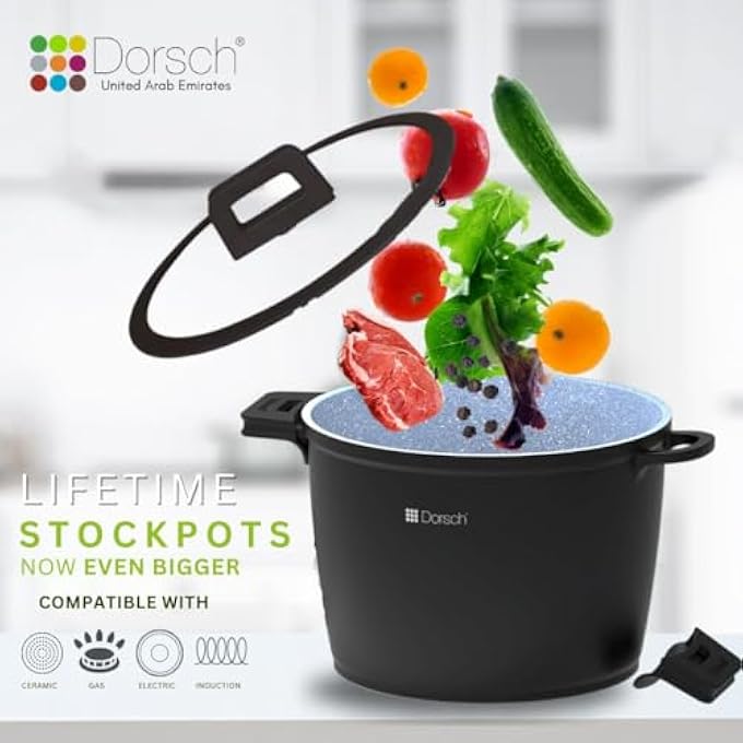 Dorsch Danish Design Ceramic Coated Stockpot  Durable DieCast Aluminum Body  Induction  Gas Stove Compatible  Removable Silicone Handles For Convenience  Tempered Glass Lid Included 28 Cm  10 Liter - Image 3
