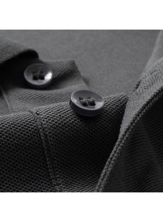 Limeng Men's Solid Color Paul Shirt Cotton Short Sleeve T-shirt With Turn-down Collar Large Size T-shirt Trendy Deep Gray 185 - Image 3