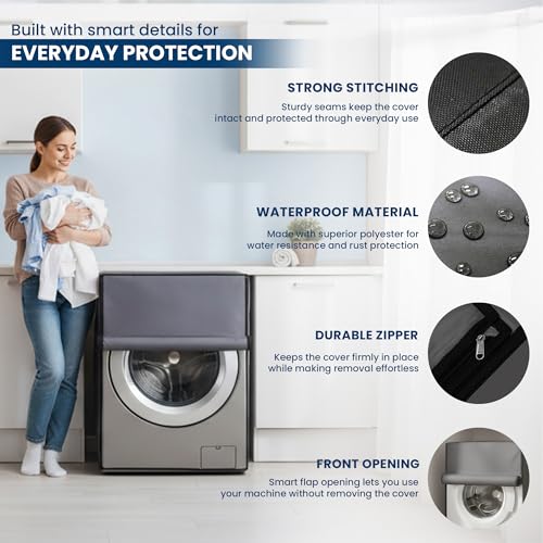 Robustt Front Load Fully Automatic Washing Machine Cover for 6 kg, 6.5 kg, 7kg & 7.5 kg (Grey) | Waterproof & Dustproof Polyester Fabric with Zipper | Protection Cover | 59 x 59 x 86 cms - Image 2
