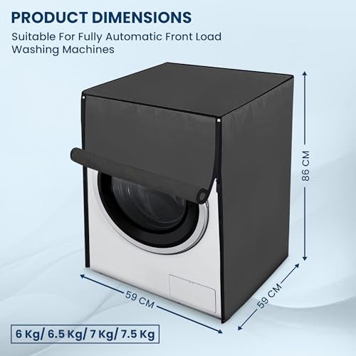 Robustt Front Load Fully Automatic Washing Machine Cover for 6 kg, 6.5 kg, 7kg & 7.5 kg (Grey) | Waterproof & Dustproof Polyester Fabric with Zipper | Protection Cover | 59 x 59 x 86 cms - Image 3