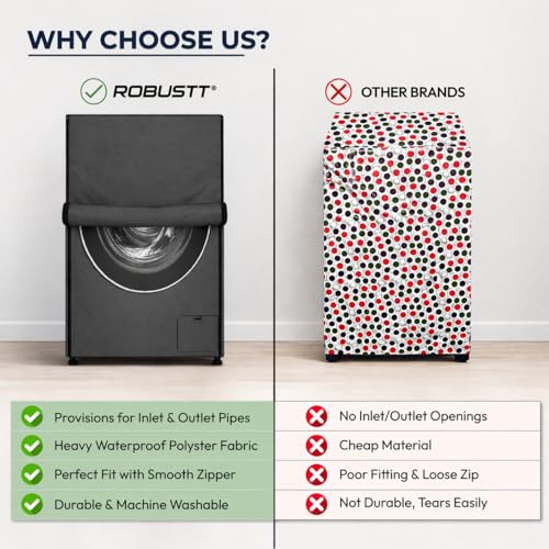 Robustt Front Load Fully Automatic Washing Machine Cover for 6 kg, 6.5 kg, 7kg & 7.5 kg (Grey) | Waterproof & Dustproof Polyester Fabric with Zipper | Protection Cover | 59 x 59 x 86 cms - Image 5