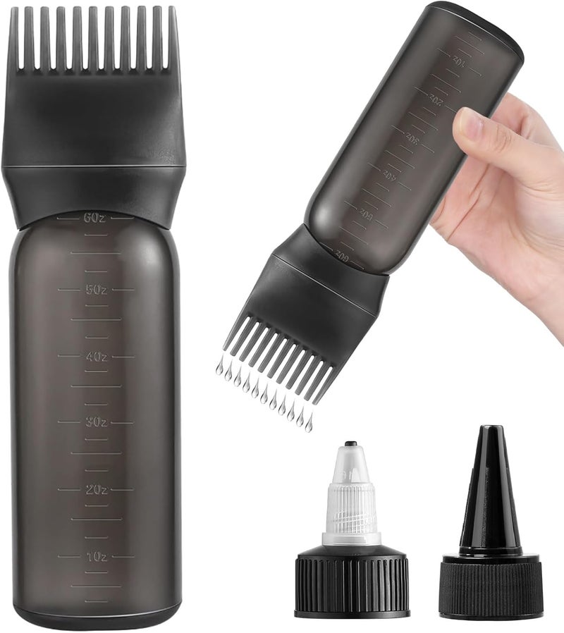 FXSPLCZ Root Comb Applicator Bottle Oil Applicator for Hair Dye Hair Oiling Bottle with 2 Types Caps and Graduated Scale, 6 Ounce (Black) - Image 1