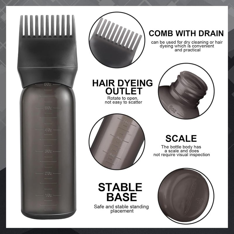 FXSPLCZ Root Comb Applicator Bottle Oil Applicator for Hair Dye Hair Oiling Bottle with 2 Types Caps and Graduated Scale, 6 Ounce (Black) - Image 4