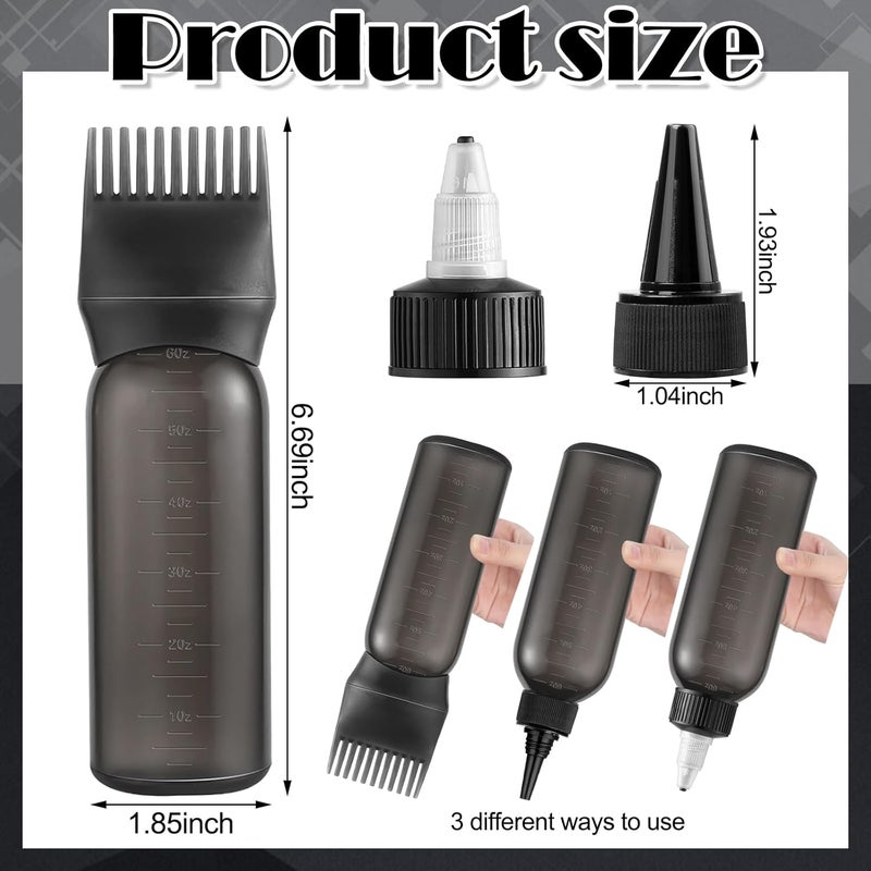 FXSPLCZ Root Comb Applicator Bottle Oil Applicator for Hair Dye Hair Oiling Bottle with 2 Types Caps and Graduated Scale, 6 Ounce (Black) - Image 2