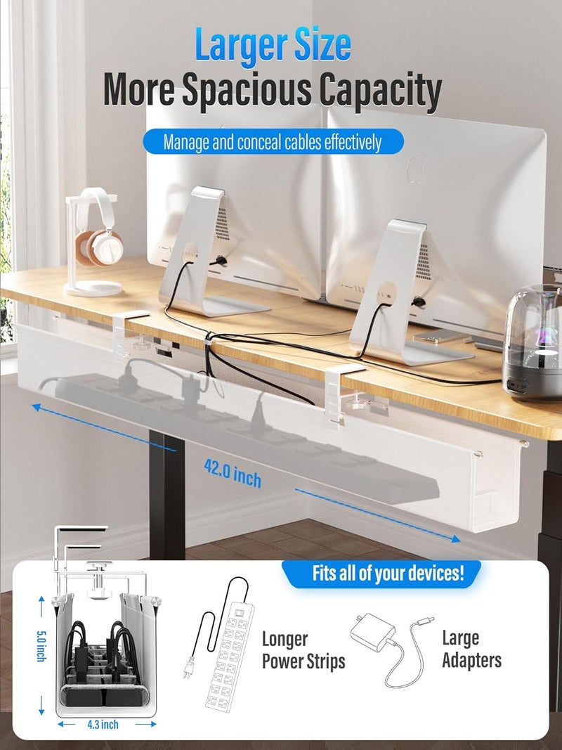 Cinati [Upgraded] Large Under Desk Cable Management Tray, Cinati Cable Management Under Desk No Drill, 42" Fabric Cord Hider for Wire Organizer, Cord Organizer for Office, Home - Supports Up to 30lbs White - Image 5