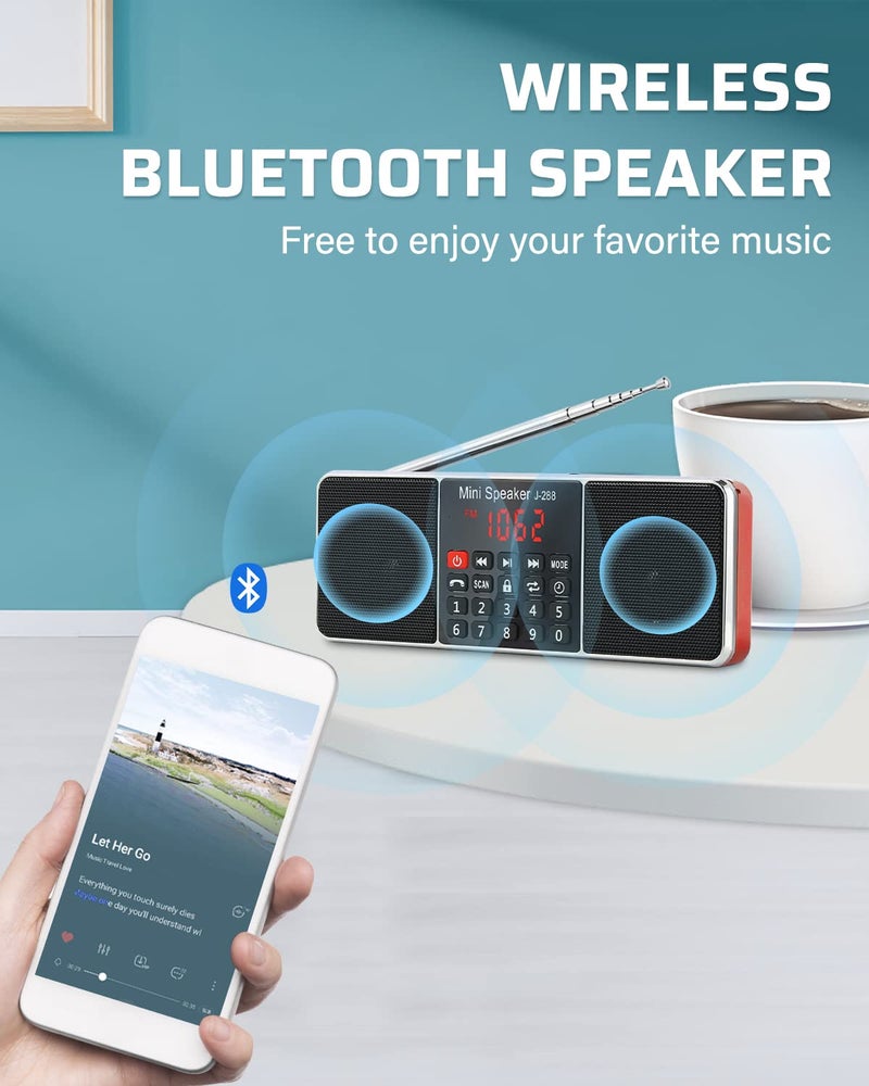 PRUNUS J-288 Portable Radio AM FM Radio with Bluetooth Speaker, Sleep Timer, Power-Saving Display, Ultra-Long Antenna, AUX Input & USB Disk & TF Card MP3 Player, NO Manual Preset - Image 4