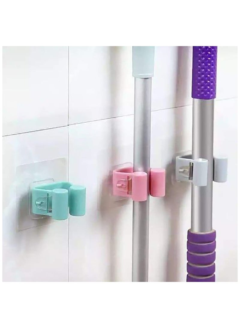 3Pcs Non Punch Adhesive Wall Mounted Mop Holder Storage Broom Hanger Clip Seamless Mop Hook Bathroom Home Kitchen Organizer - Image 1