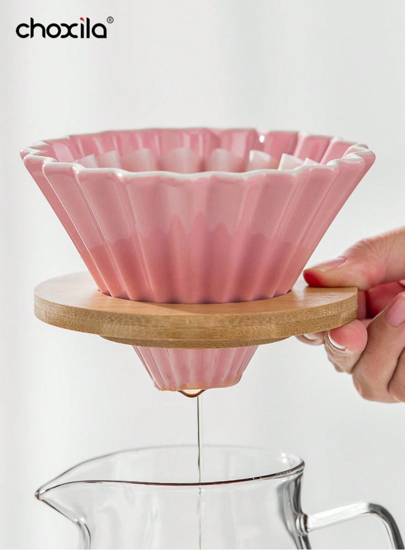 choxila 8pcs/set V60 Coffee Set, Pink Drip Set, Pour Over Coffee Set 1-4 Cup, Pink Coffee Accessories Tools, Home Drip Coffee Brewing Kit (Includes Glass Sharing Pot + Ceramic Origami Filter Cup + Pour Over Stand Holder + 600ml Pink Gooseneck Kettle + Pink Coffee Scale + Coffee Non-Slip Mat + Coffee Filters Paper), Holiday Gift - Image 4