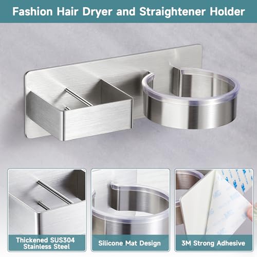 Oukimly Hair Dryer Holder, Hair Tool Organizer, Stainless Steel Blow Dryer Holder Wall Mounted, Adhesive Straightener Holder, Bathroom Hair Care Styling for Flat Iron,Curling Iron,Hairdryer - Image 3