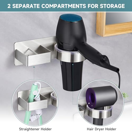 Oukimly Hair Dryer Holder, Hair Tool Organizer, Stainless Steel Blow Dryer Holder Wall Mounted, Adhesive Straightener Holder, Bathroom Hair Care Styling for Flat Iron,Curling Iron,Hairdryer - Image 2